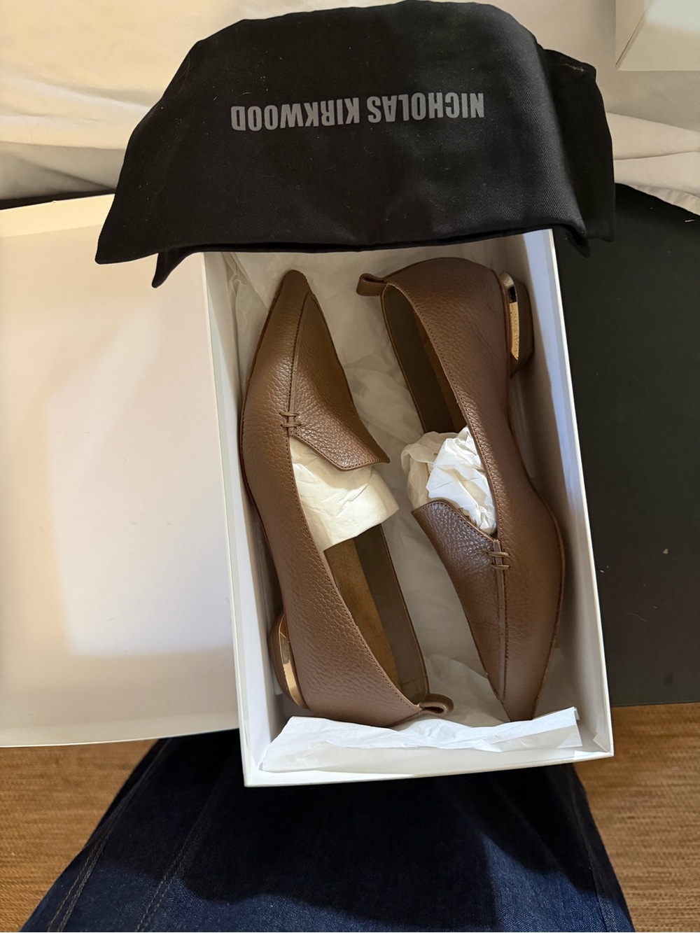 Nicholas Kirkwood Brown Pebbled Leather Pointed Toe Loafers